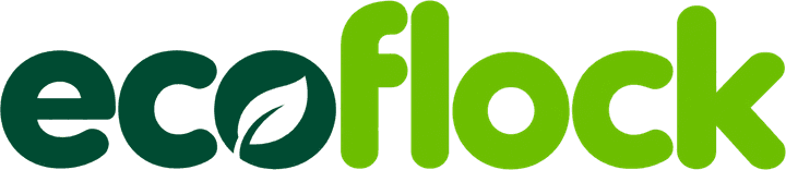 Logo da Ecoflock, com “eco” em verde-escuro, “flock” em verde-claro e uma folha dentro do segundo o